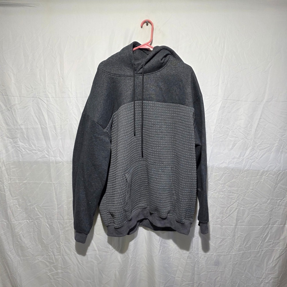 JMIERR Mens Waffle Knit Hoodie Grey Color Block Quilted Sweatshirt 3XL